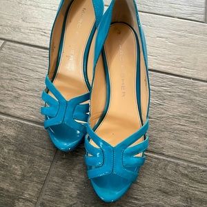 Marc Fisher Turquoise Patent Leather Peep Toe Pumps